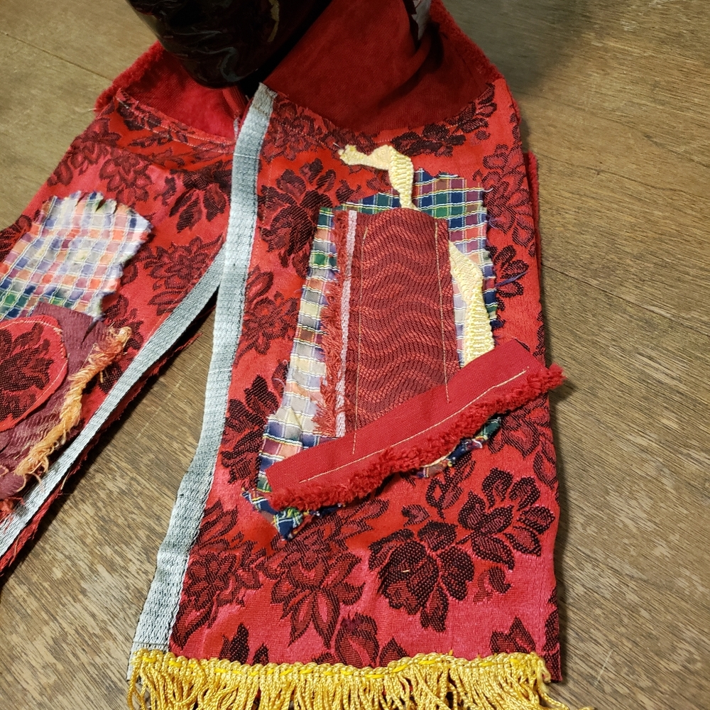 Handmade Patchwork Scarf Textile Collage Piece Corduroy Backed - Picture 6 of 16